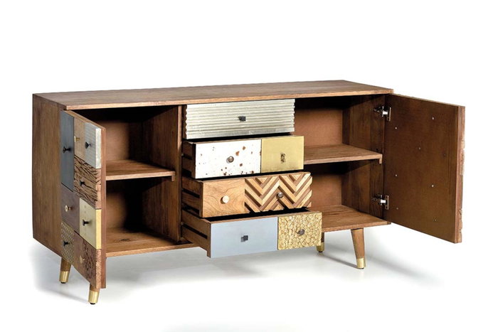 GINER Y COLOMER Aparador de madera de mango con detalles multicolor
